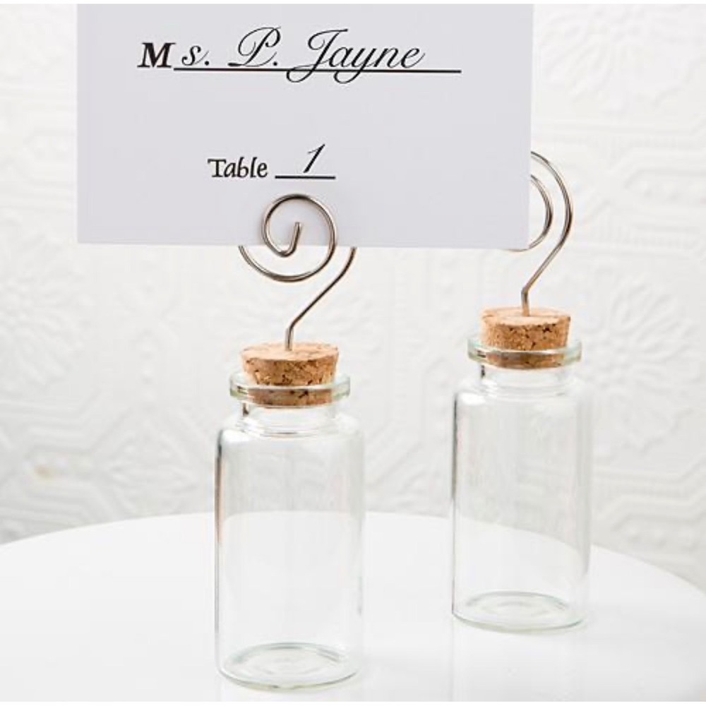 24 Glass Bottle Place Card Holders with Cork and Spiral‎ Wire Wedding Decor